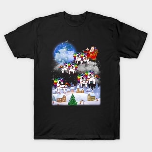 Santa Clause Drives Unicorn Reindeer Sleigh T-Shirt